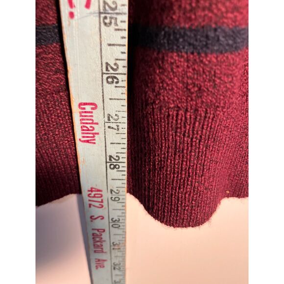 Men Nautica New Burgandy With Navy Blue Stripe Crewneck Sweater SZ XL - Picture 4 of 7